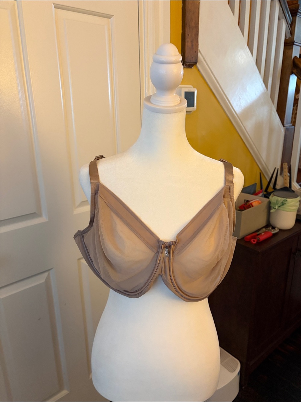 Curvy Couture Sheer Mesh Full Coverage Bra in Taupe